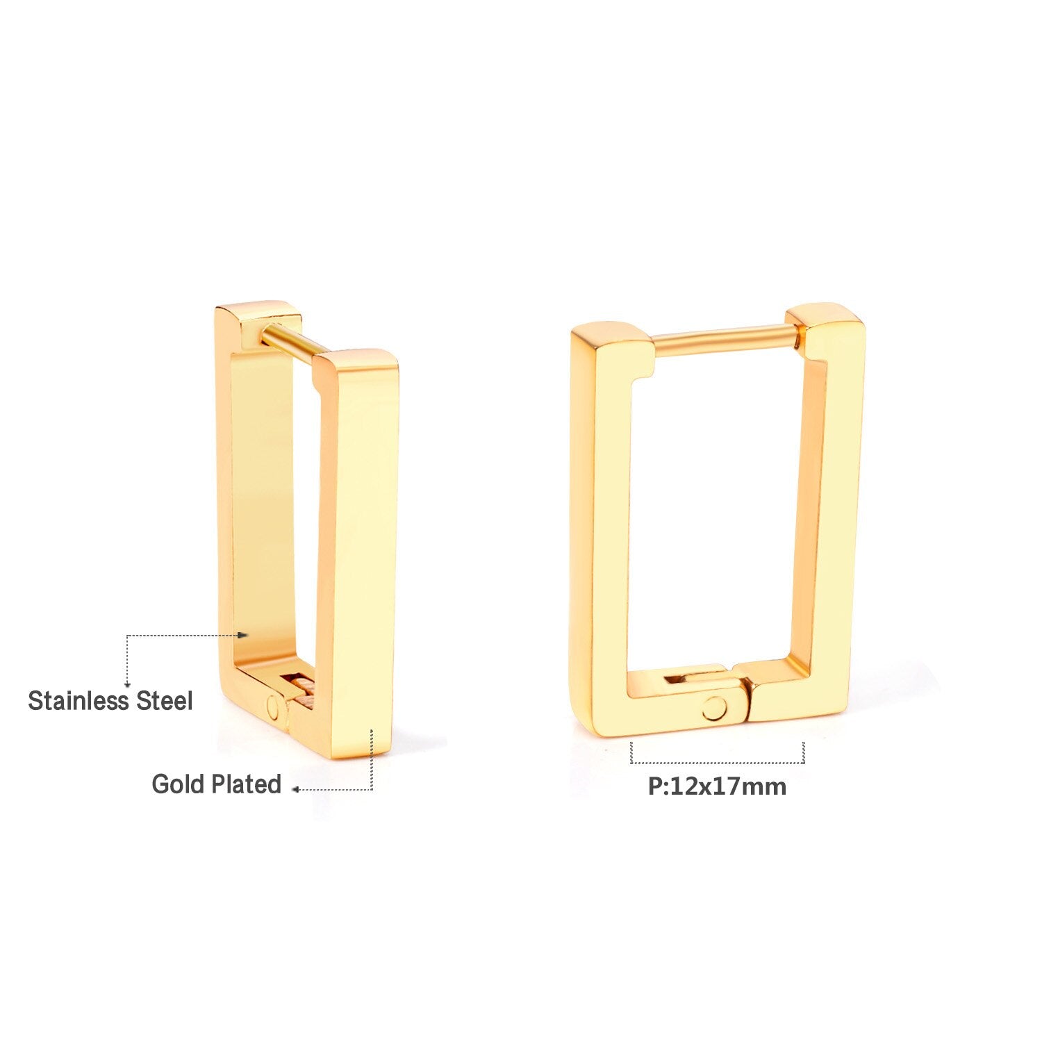 ASON Gold Color Square Rectangle Piercing Hoops Earrings Stainless Steel Geometric Earrings for Women Fashion Jewelry Gift asonjewelry