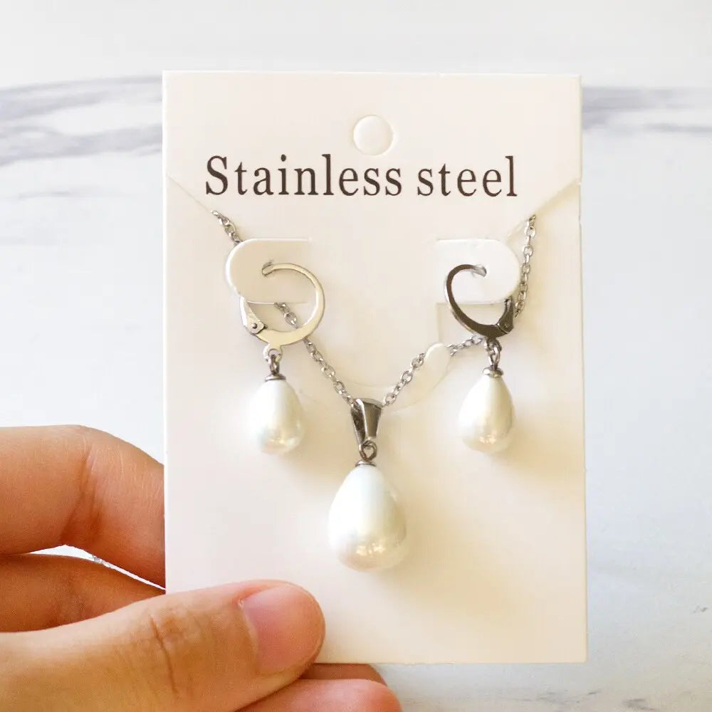 Imitation Pearl Bridal Dubai Jewelry Sets Water Drop Fashion Wedding Necklace And Earring Sets For Women Spring Hot asonjewelry