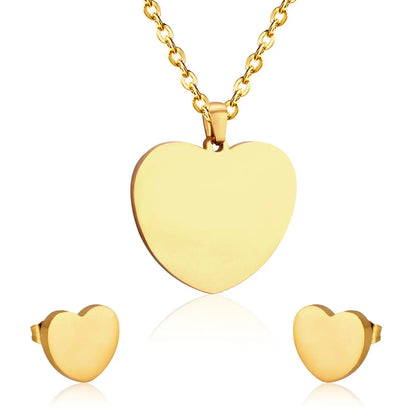 Heart Earrings Pendant Chain Necklace Jewelry Set For Women Girls Gold/Steel Wedding Dubai African Jewellery Sets asonjewelry