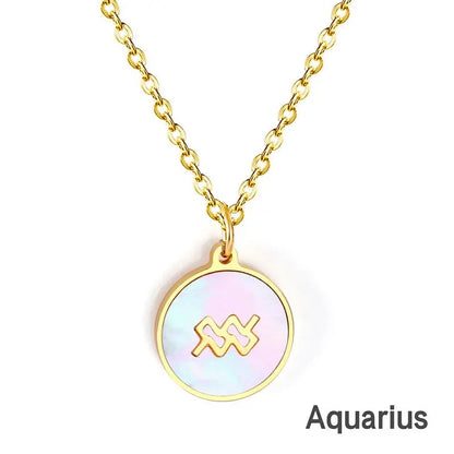 Shell Pendant Twelve Constellation Stainless Steel Necklace Man Jewelry For Women Choker Chain Necklace Collar 2021 asonjewelry