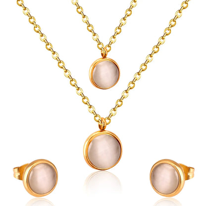 Fashion Elegant Luxury Double Chain Stainless Steel Necklaces Earrings Sets For Ladies Wedding Jewellry pendientes asonjewelry