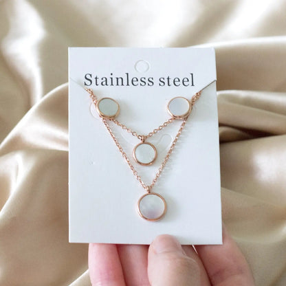 Fashion Elegant Luxury Double Chain Stainless Steel Necklaces Earrings Sets For Ladies Wedding Jewellry pendientes asonjewelry