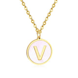 Stainless Steel Round Initial Pendant Necklace Gold Color 26 A-Z Letter Necklaces For Female Party Friend Wholesale