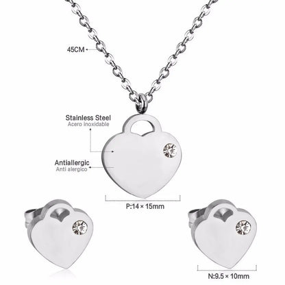 Lovely Heart Stainless Steel Bridal Jewelry Sets Necklace Earrings Accessories Set For Women Wedding Gift asonjewelry