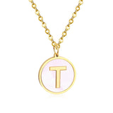 Stainless Steel Round Initial Pendant Necklace Gold Color 26 A-Z Letter Necklaces For Female Party Friend Wholesale