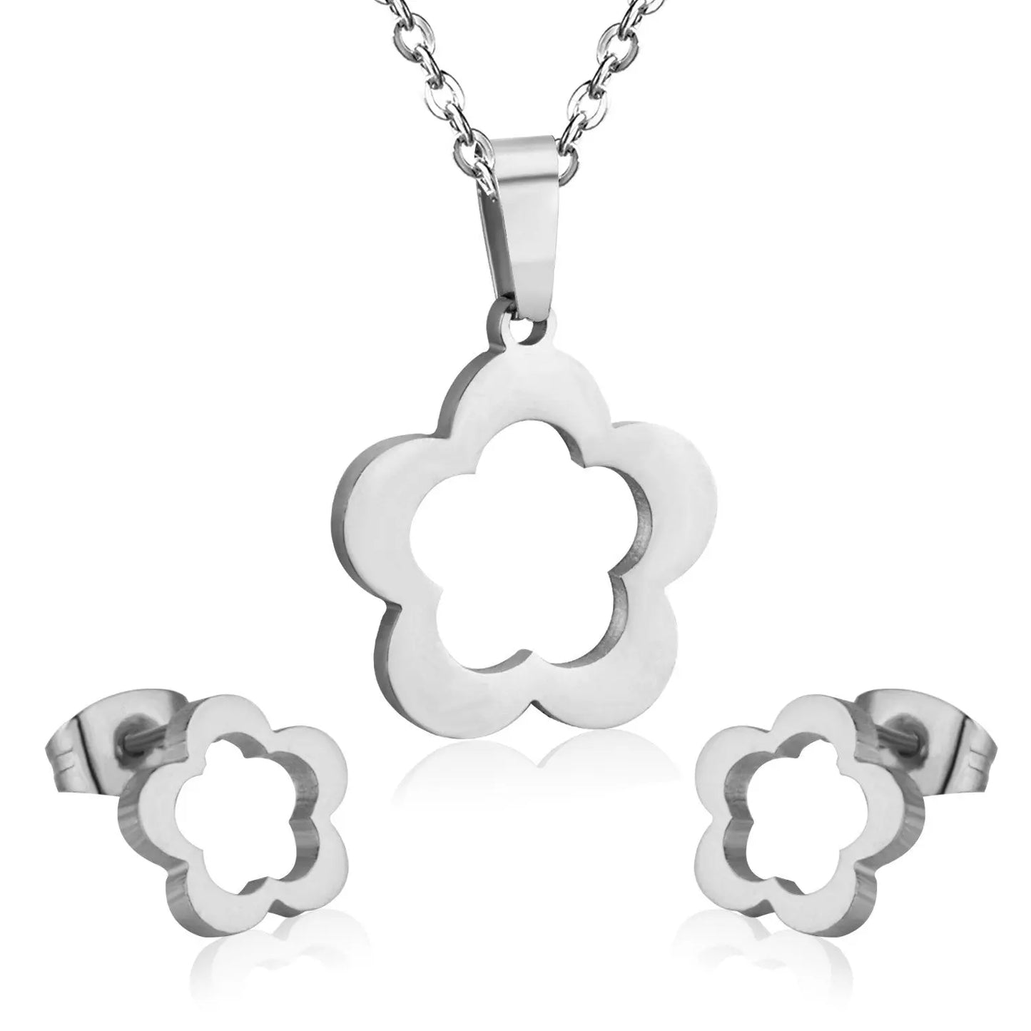 Flower Wedding Dubai African Jewelry Set Gold Pendant Necklace Earrings For Women Stainless Steel Jewelry Sets asonjewelry