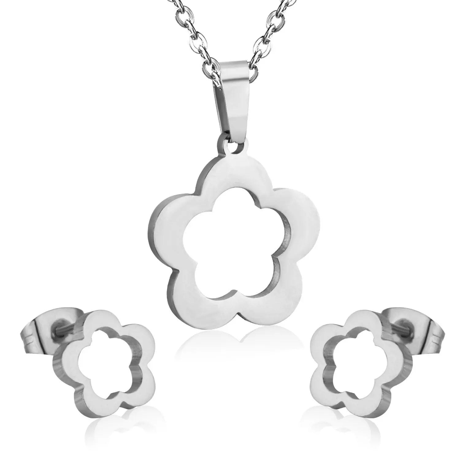 Flower Wedding Dubai African Jewelry Set Gold Pendant Necklace Earrings For Women Stainless Steel Jewelry Sets asonjewelry