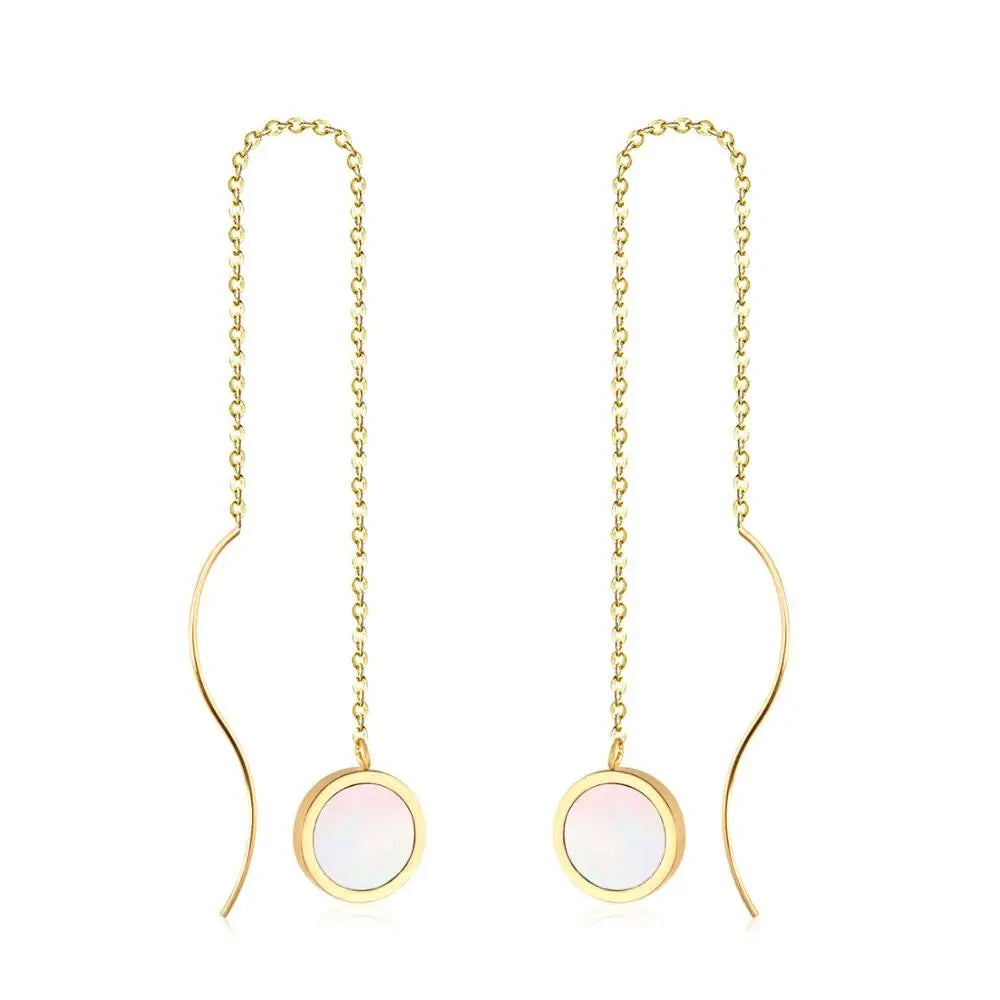 Stainless Steel Korean Dangle Earring with Round Shell Dangle Earrings for Girl Women Fashion Jewelry Brinco asonjewelry