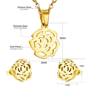 ASON Gold Color Accessories Classic Jewelry Flower Pendants Link Chains Necklace Earrings Jewelry Set For Women Wedding