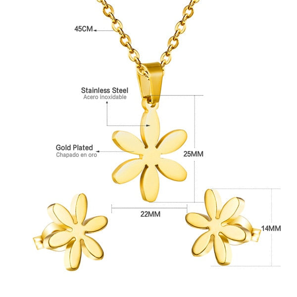 ASON Jewelry 316L Stainless Steel Gold Color Jewelry Sets for Women Flower Pendant Necklace Small Earrings for Femme asonjewelry