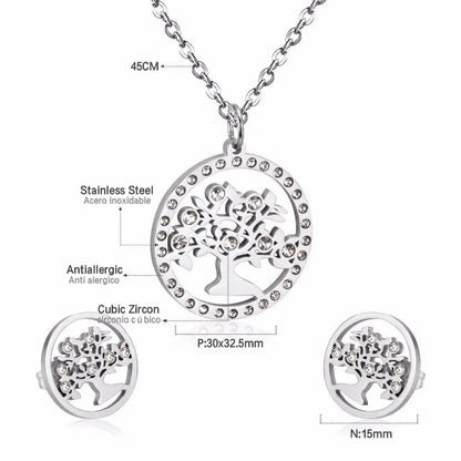 Korean Wedding Dubai Stainless Steel Jewelry Sets Tree Necklace Earrings For Women African Fashion Jewelry Sets asonjewelry