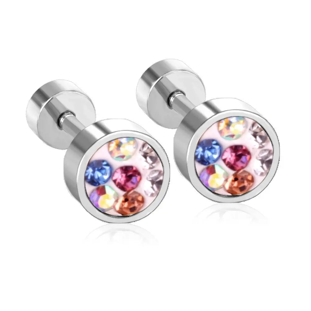 Hot Sale Colorful CZ Stone Screw Stud Earrings For Women/Girl Stainless Steel Earrings Fashion Jewelry Bijoux asonjewelry