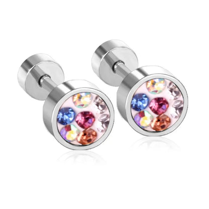 Hot Sale Colorful CZ Stone Screw Stud Earrings For Women/Girl Stainless Steel Earrings Fashion Jewelry Bijoux asonjewelry
