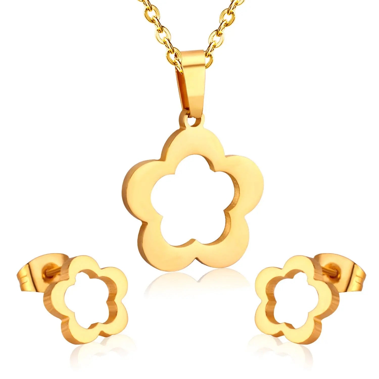 Flower Wedding Dubai African Jewelry Set Gold Pendant Necklace Earrings For Women Stainless Steel Jewelry Sets asonjewelry