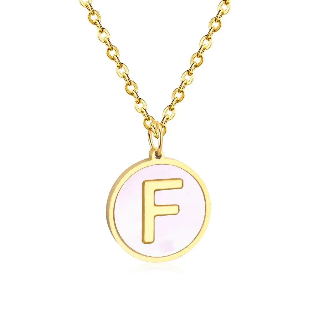 Stainless Steel Round Initial Pendant Necklace Gold Color 26 A-Z Letter Necklaces For Female Party Friend Wholesale asonjewelry