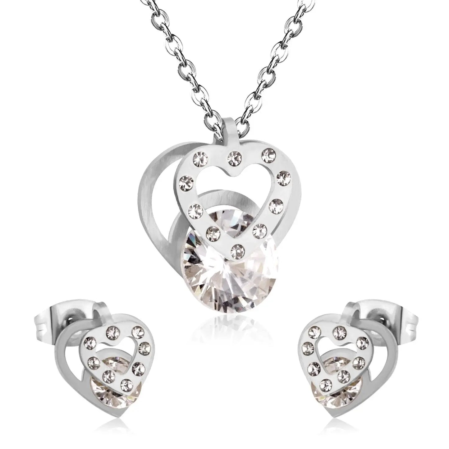 Hot Sale Stainless Steel Sets CZ Fashion Heart Jewelry sets Women Valentine's Day present asonjewelry