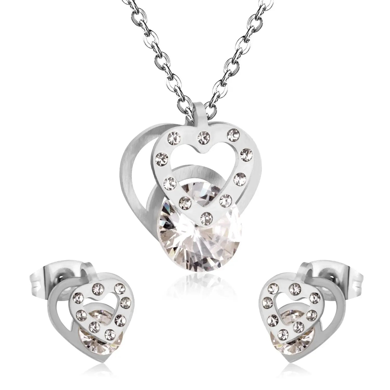 Hot Sale Stainless Steel Sets CZ Fashion Heart Jewelry sets Women Valentine's Day present asonjewelry