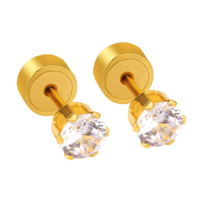 ASON Small Round Cubic Zirconia Size 3mm to 5mm Gold Color Piercing Stud Earring Stainless Steel Anti-allergy Jewelry Women asonjewelry
