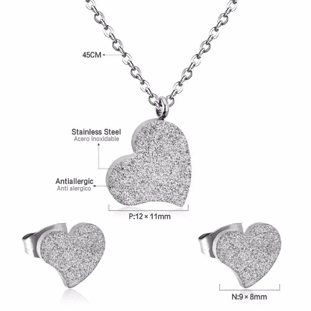 Hot Selling Heart Shaped Pendant CZ Necklace And Earrings Set In Jewelry For Women With Free Chain Jewellry Parts asonjewelry