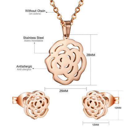 ASON Gold Color Accessories Classic Jewelry Flower Pendants Link Chains Necklace Earrings Jewelry Set For Women Wedding asonjewelry