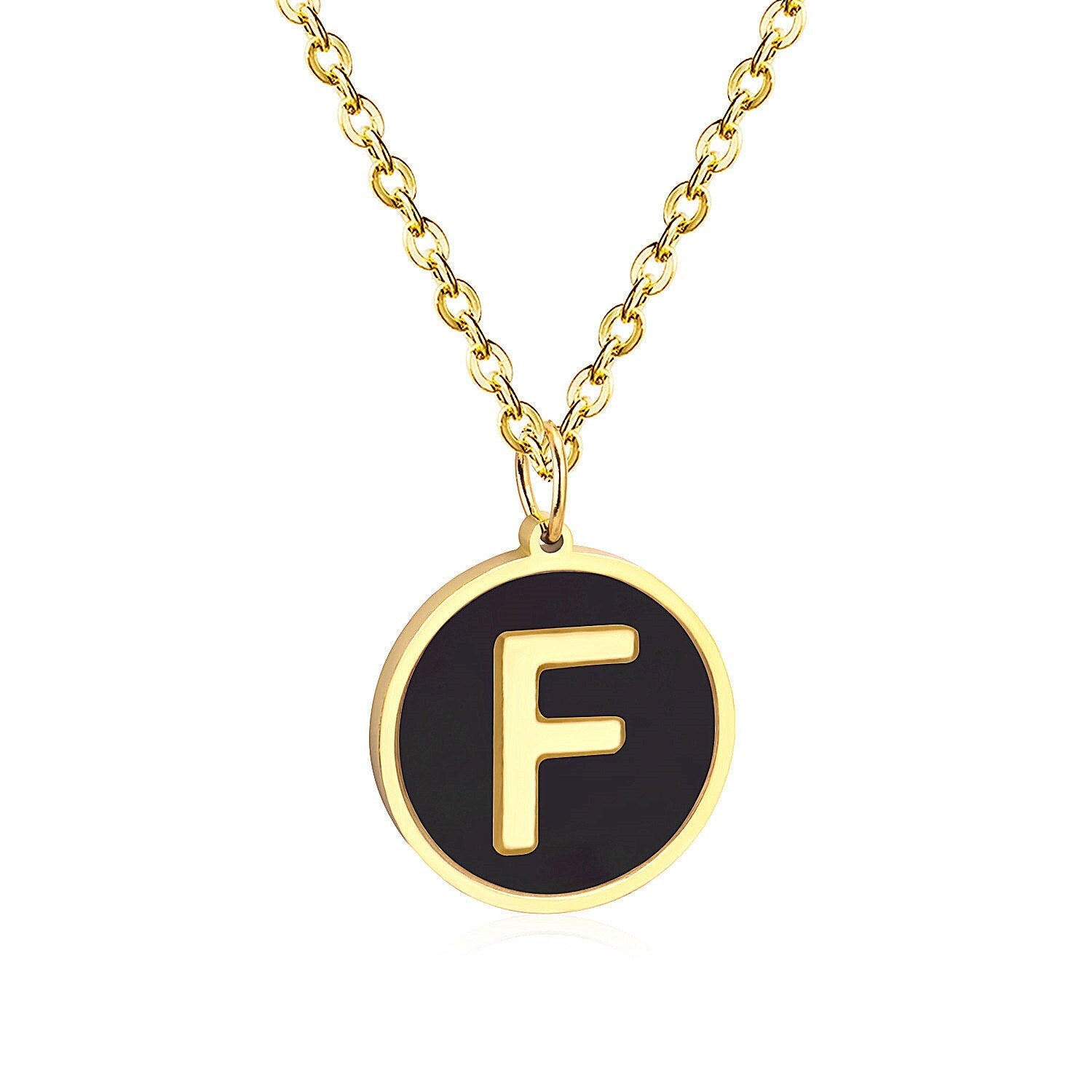 ASON New Punk Jewelry Gold Black Shell Choler Necklaces Stainless Steel 26 Letter Alphabet Pendant Necklaces Women/Girl asonjewelry