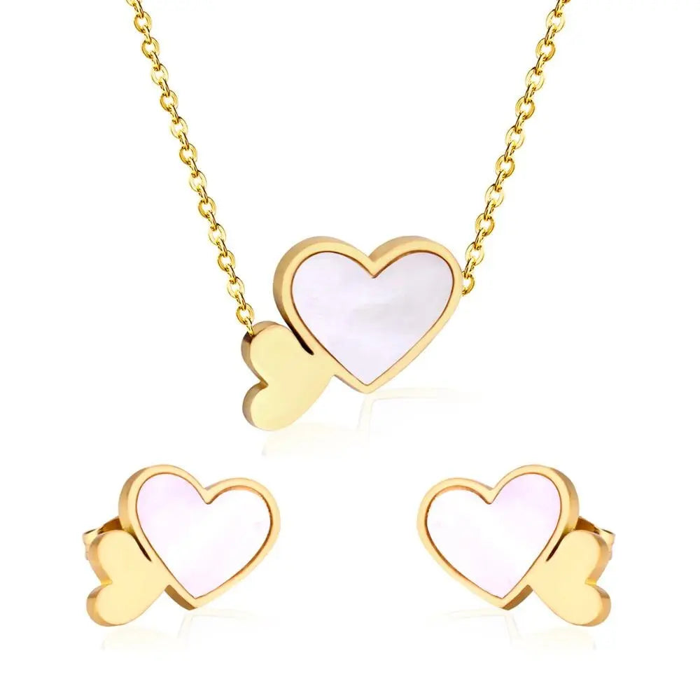 Brand New Stainless Steel Jewelry Heart Shell Jewelry Sets Women Wedding Jewelry Gift asonjewelry