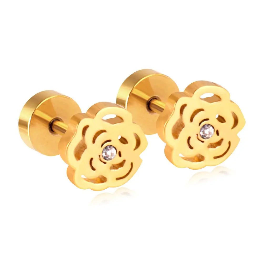 Screw Stud Earrings Set Fashion Jewelry For Women Stainless Steel Gold Christmas Earrings pendientes brincos asonjewelry
