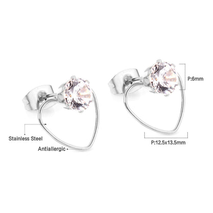 ASON Heart Round Cubic Zirconia Piercing  Stud Earrings Valentine's Gift Stainless Steel Gold Color Earring Classic Jewelry asonjewelry