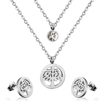 New Arrival Tree Round Crystal Pendant Double Dubai Wedding Necklace Earring Sets For Women Jewelry Wholesale asonjewelry