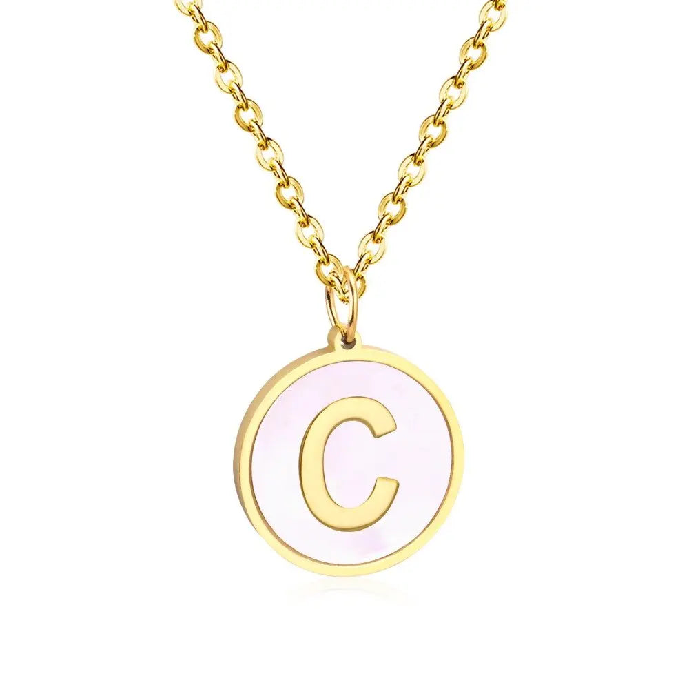 Stainless Steel Round Initial Pendant Necklace Gold Color 26 A-Z Letter Necklaces For Female Party Friend Wholesale asonjewelry