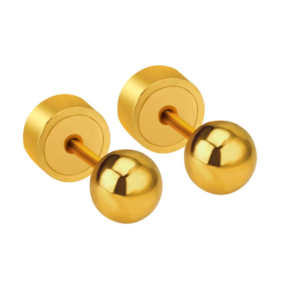 ASON Round Ball Press Piercing Stud Earrings Gold Color Stainless Steel for Women Baby Kids 3mm/4mm/5mm Jewelry Wholesale asonjewelry