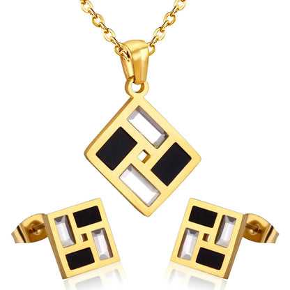 Geometry Gold Stainless Steel Wedding Dubai African Jewelry Sets Necklace Earring For Women Jewellery Jewelry Set asonjewelry