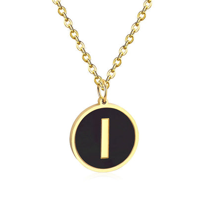 ASON New Punk Jewelry Gold Black Shell Choler Necklaces Stainless Steel 26 Letter Alphabet Pendant Necklaces Women/Girl asonjewelry