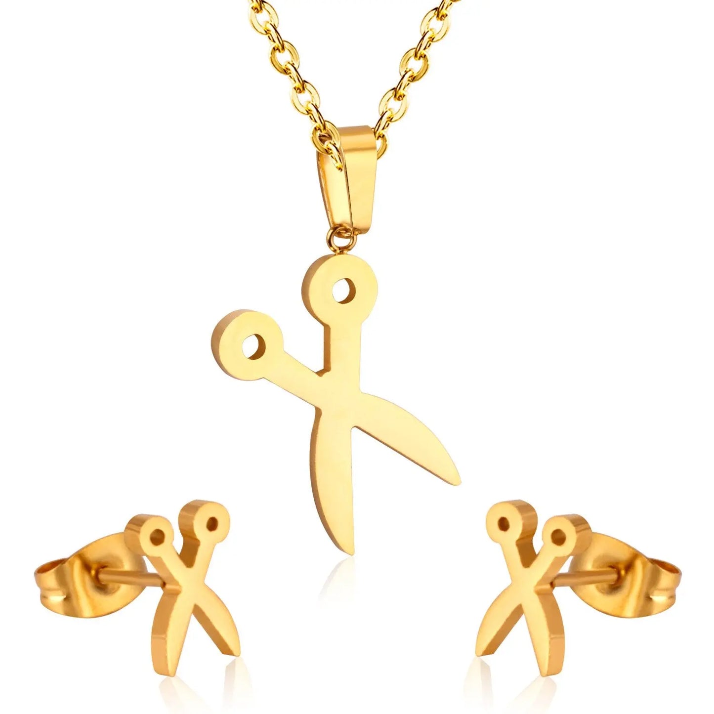 Fashion Scissors Necklace Earring Dubai African Jewelry Sets For Women Girls Indian Stainless Steel Jewellery sets asonjewelry