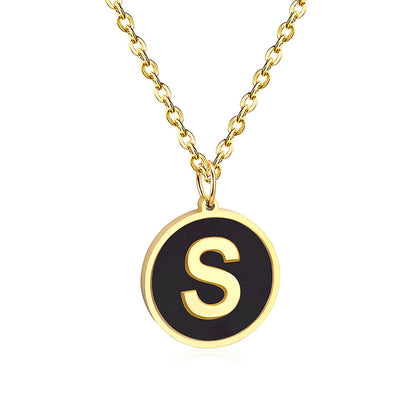 ASON New Punk Jewelry Gold Black Shell Choler Necklaces Stainless Steel 26 Letter Alphabet Pendant Necklaces Women/Girl asonjewelry