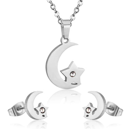 Crystal Moon Star Necklace Earring Sets Stainless Steel Dubai Indian Wedding Gold Jewelry Set For Women Girls asonjewelry