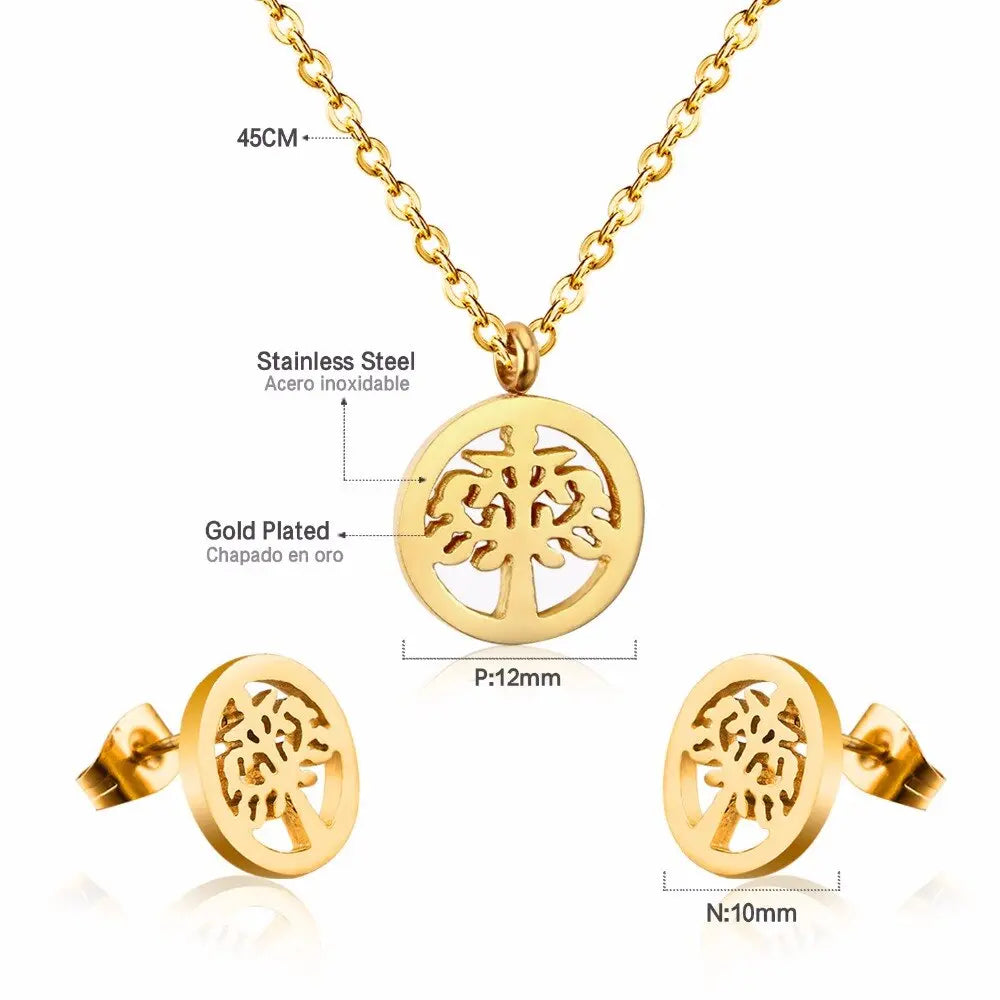 Tree Necklace Earrings Wedding Dubai Jewelry Sets For Women Girls Gold/Steel Indian Bridal Jewelry Sets Jewellery asonjewelry