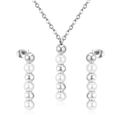 Stainless Steel Jewelry Sets For Women Girls Fake Pearl Earrings Necklace Wedding Dubai Indian Bridal Jewelry Set asonjewelry