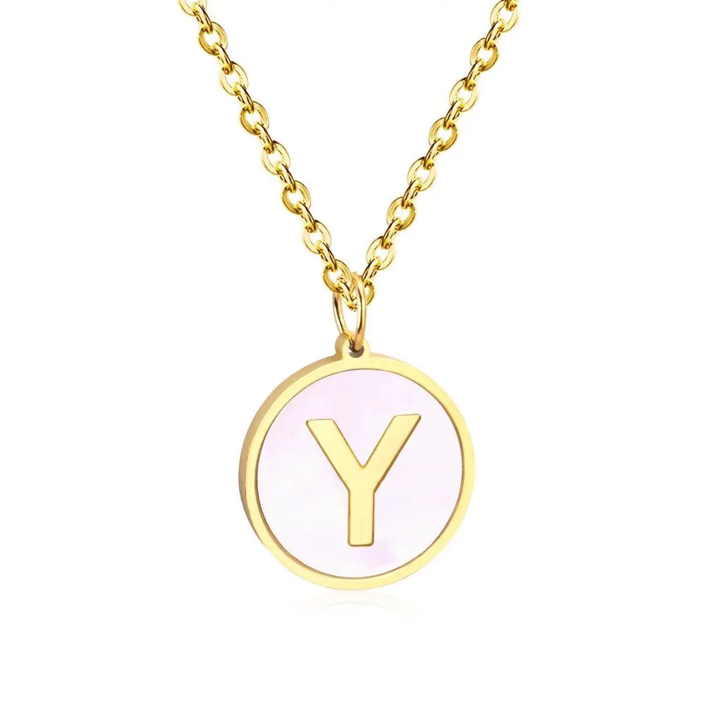 Stainless Steel Round Initial Pendant Necklace Gold Color 26 A-Z Letter Necklaces For Female Party Friend Wholesale asonjewelry