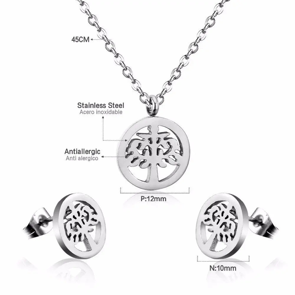 Tree Necklace Earrings Wedding Dubai Jewelry Sets For Women Girls Gold/Steel Indian Bridal Jewelry Sets Jewellery asonjewelry