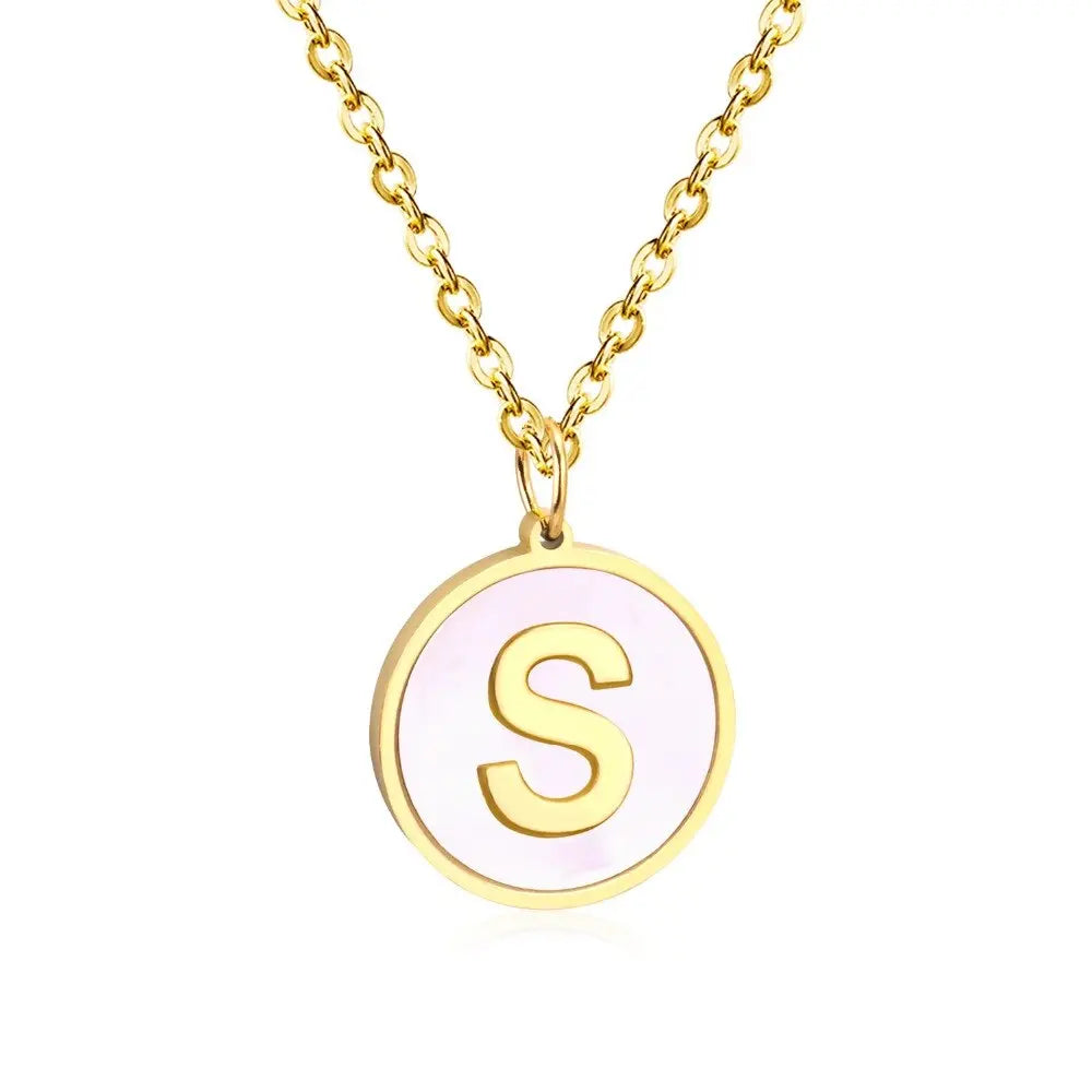Stainless Steel Round Initial Pendant Necklace Gold Color 26 A-Z Letter Necklaces For Female Party Friend Wholesale asonjewelry
