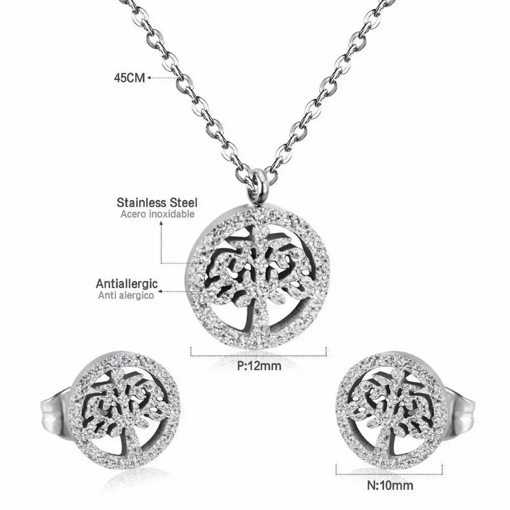 Tree Necklace Earrings Wedding Dubai Jewelry Sets For Women Girls Gold/Steel Indian Bridal Jewelry Sets Jewellery asonjewelry