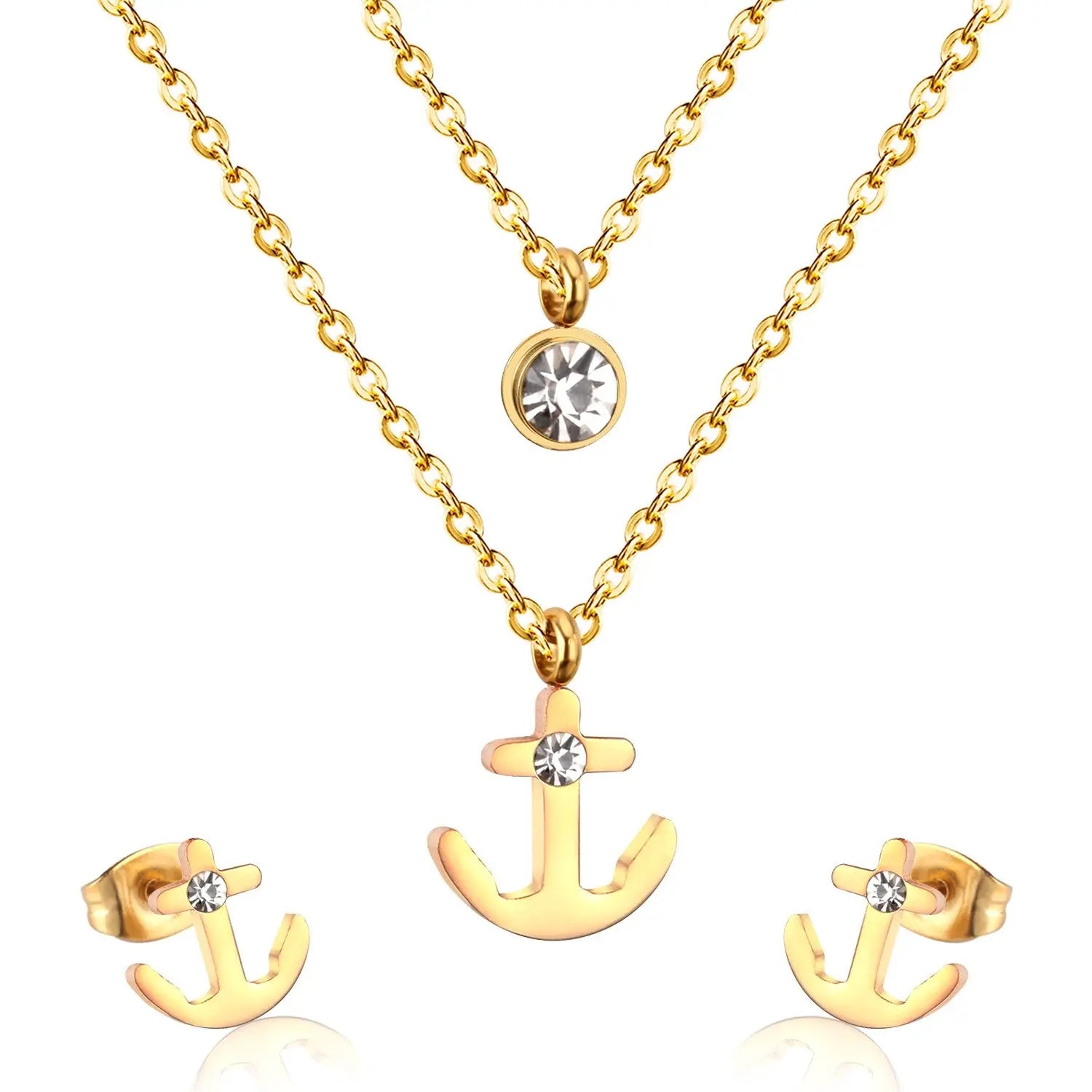 Arrow 316L Stainless Steel Double Necklace Earring Wedding African Dubai Jewelry Set For Women Girl Jewellery sets asonjewelry