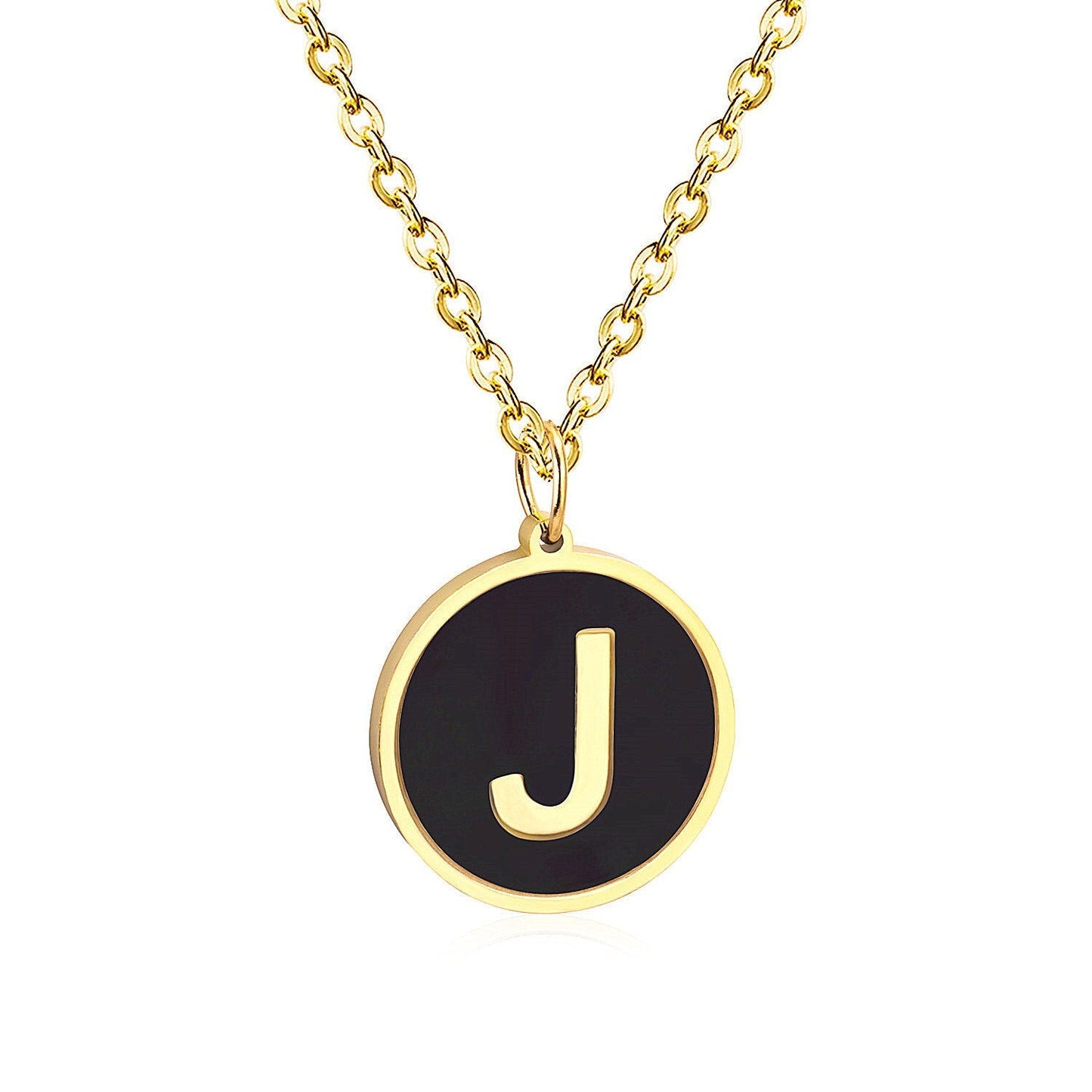 ASON New Punk Jewelry Gold Black Shell Choler Necklaces Stainless Steel 26 Letter Alphabet Pendant Necklaces Women/Girl asonjewelry