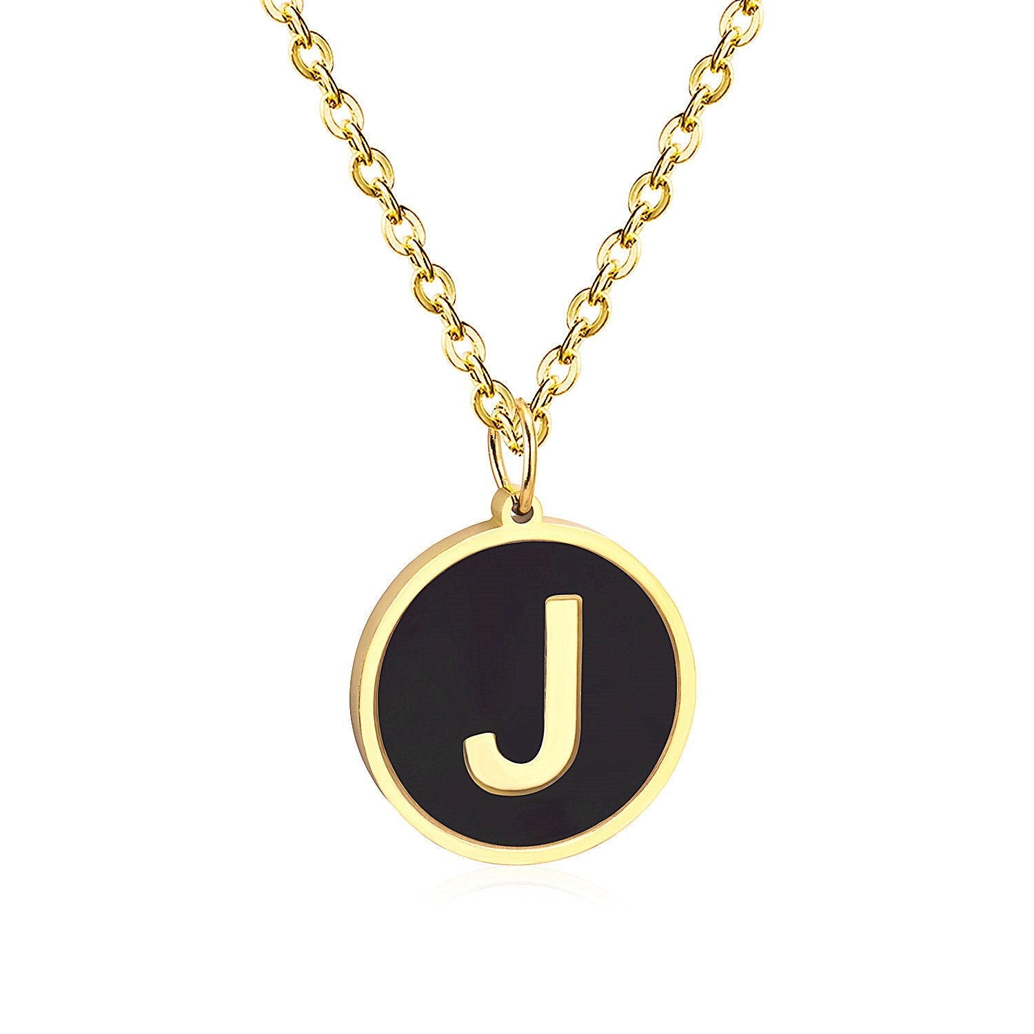 ASON New Punk Jewelry Gold Black Shell Choler Necklaces Stainless Steel 26 Letter Alphabet Pendant Necklaces Women/Girl asonjewelry