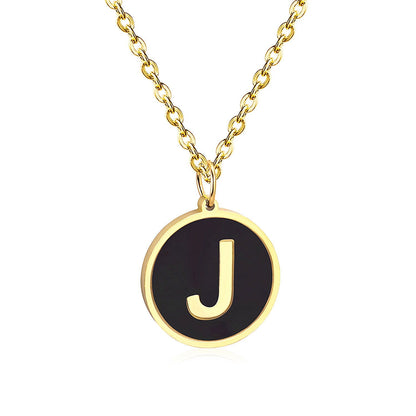 ASON New Punk Jewelry Gold Black Shell Choler Necklaces Stainless Steel 26 Letter Alphabet Pendant Necklaces Women/Girl asonjewelry