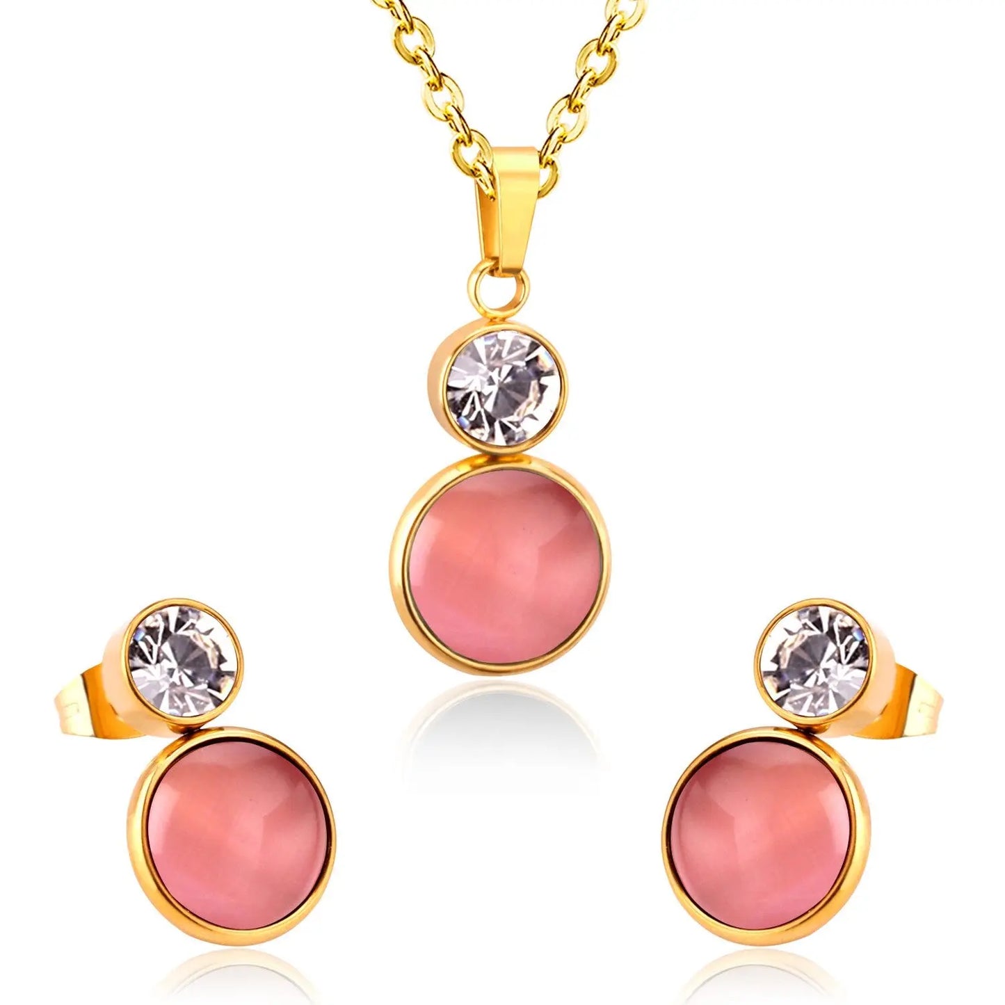 Crystal Opals Stainless Steel Necklaces Earrings Jewellery Sets Dubai Indian Wedding Jewelry Sets For Women Girls asonjewelry