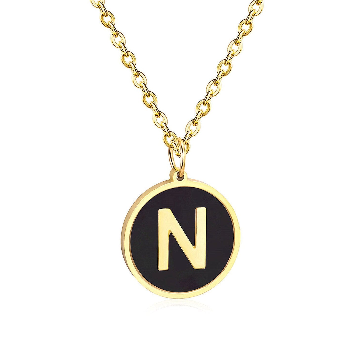 ASON New Punk Jewelry Gold Black Shell Choler Necklaces Stainless Steel 26 Letter Alphabet Pendant Necklaces Women/Girl asonjewelry