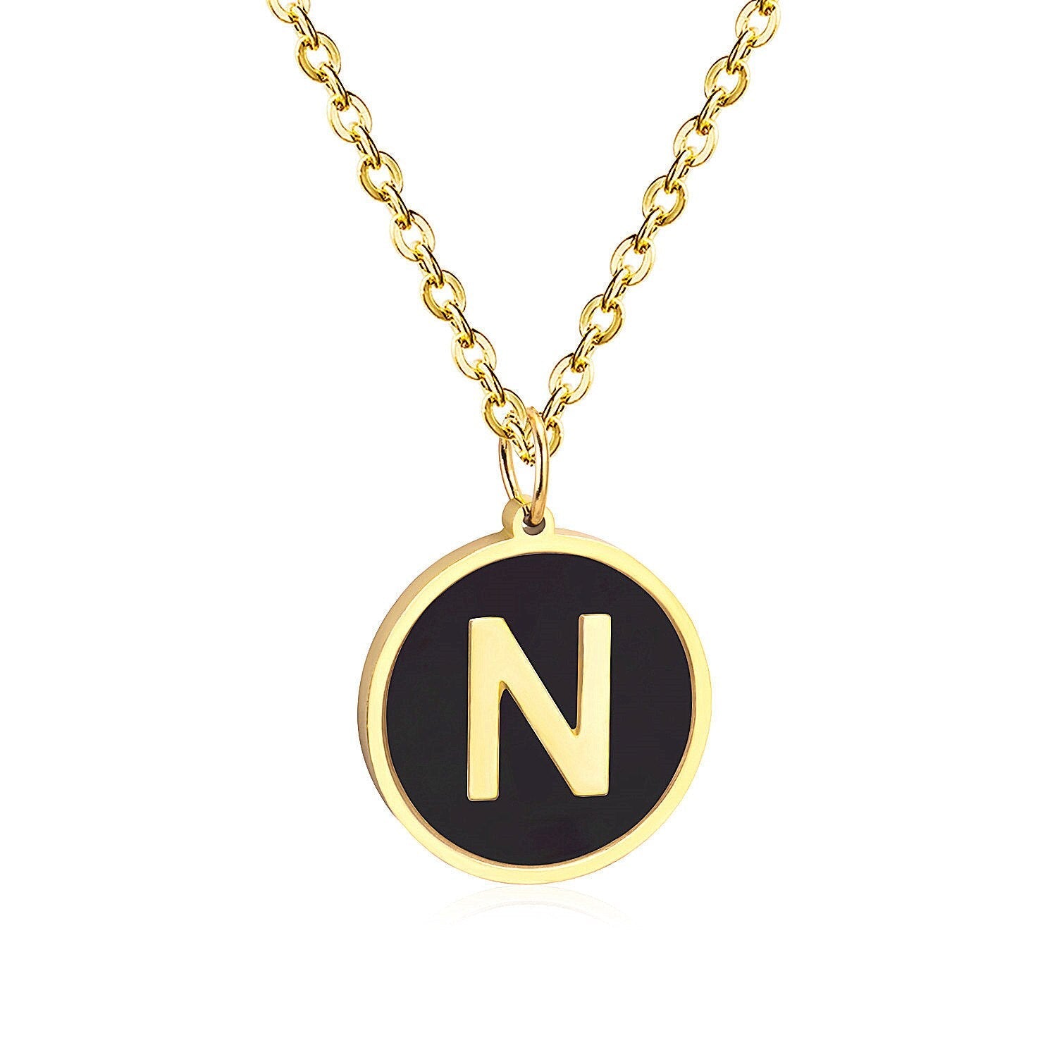 ASON New Punk Jewelry Gold Black Shell Choler Necklaces Stainless Steel 26 Letter Alphabet Pendant Necklaces Women/Girl asonjewelry