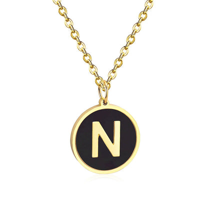 ASON New Punk Jewelry Gold Black Shell Choler Necklaces Stainless Steel 26 Letter Alphabet Pendant Necklaces Women/Girl asonjewelry